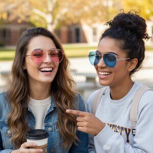 NEW RHINESTONE AVIATOR Iconic Glam Designer Style Sunglasses GOLD and BLUE Lens